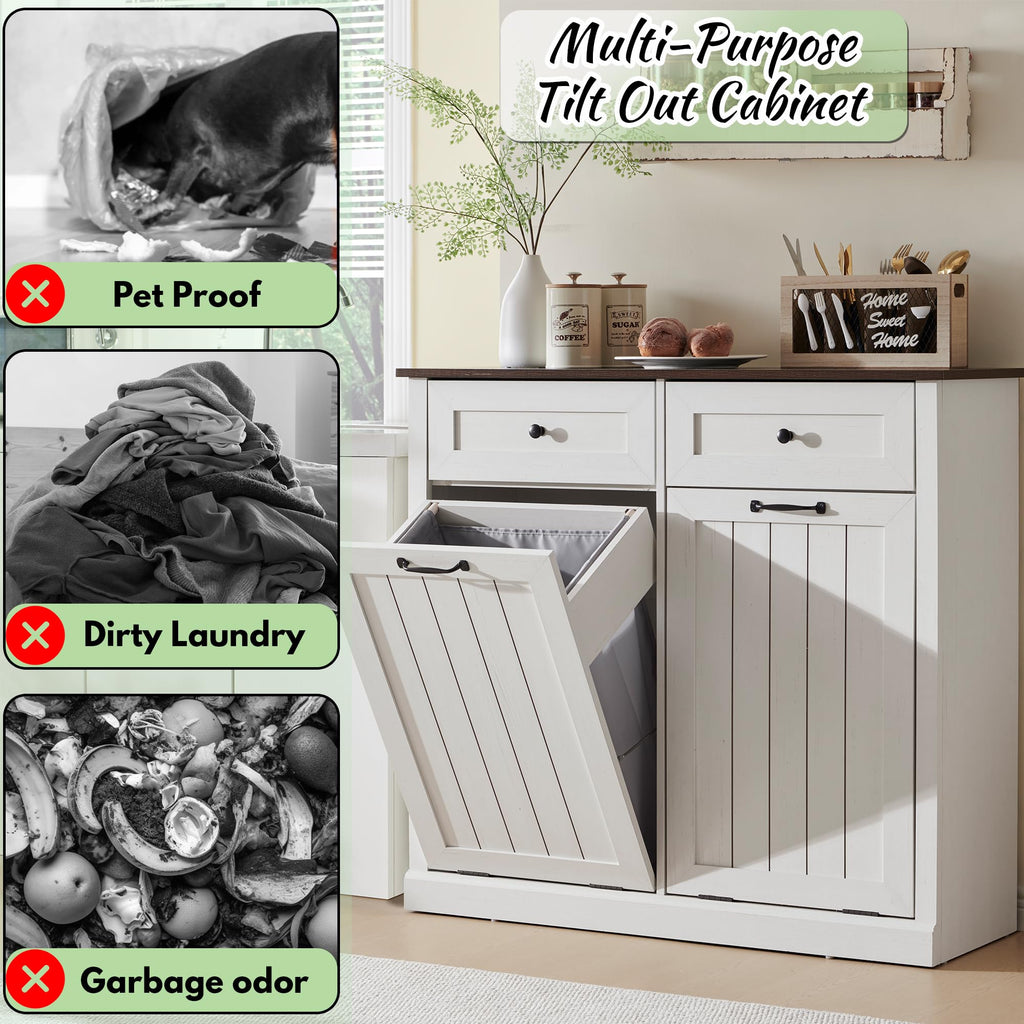 Double Tilt Out Laundry Hamper Cabinet Antique White Z994058