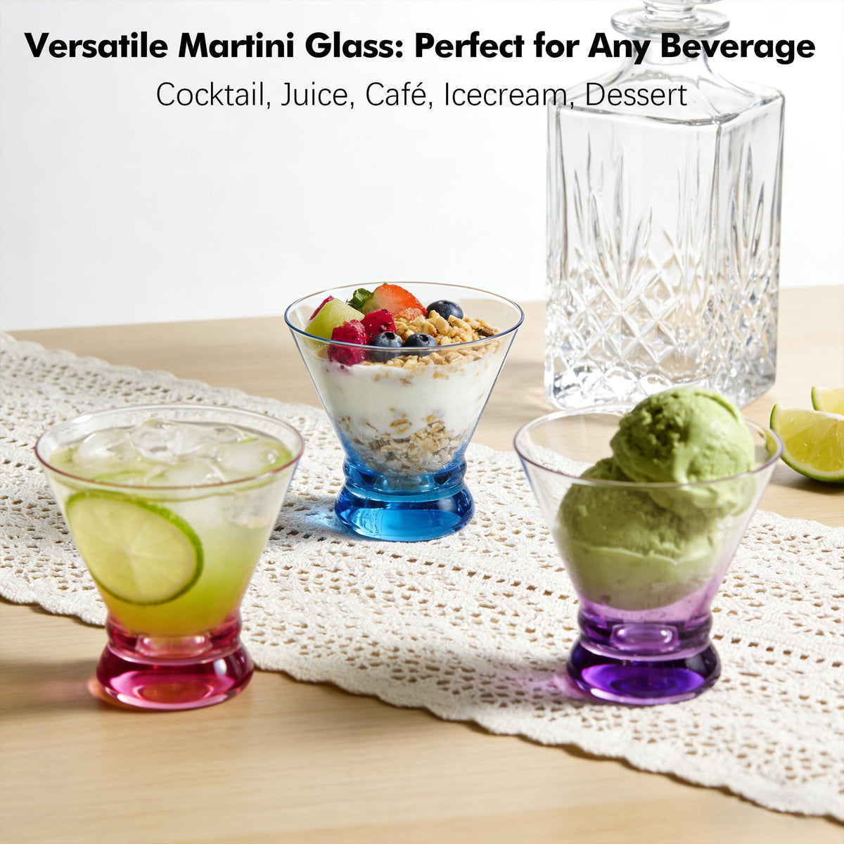Multi Colored Stemless Martini Glasses Set of 6 L139