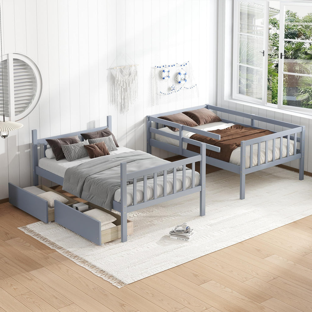 Twin Over Twin Bunk Bed with Storage Drawers Grey U75860