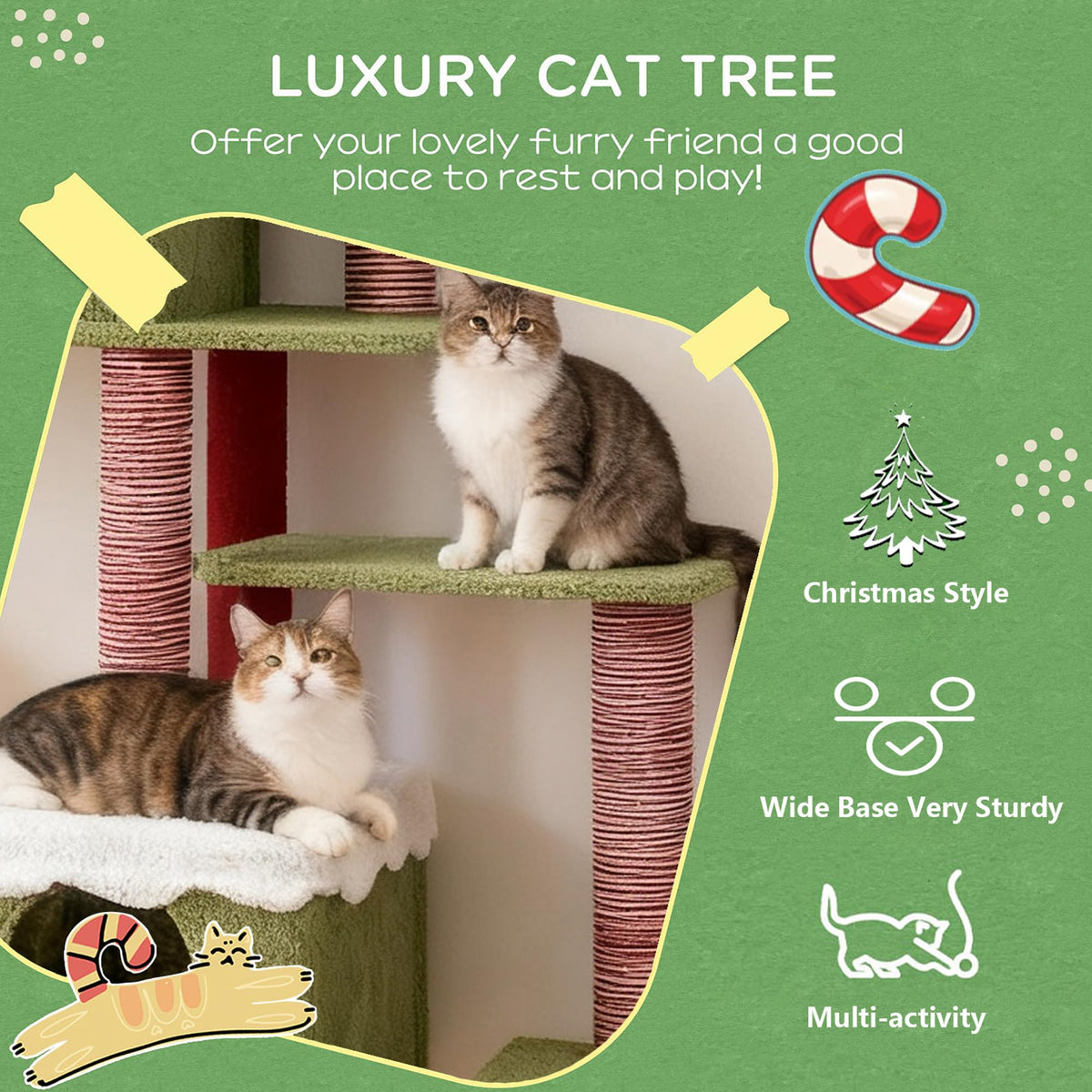 70 Inch Tall Multi Level Cat Tree with 2 Condos V9984