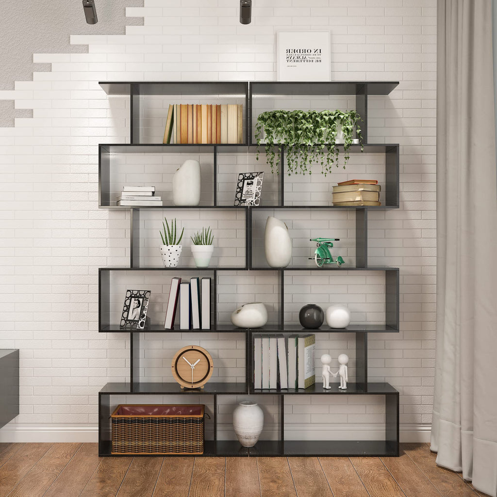6-Tier Geometric S Shaped Wood Bookshelf L1556