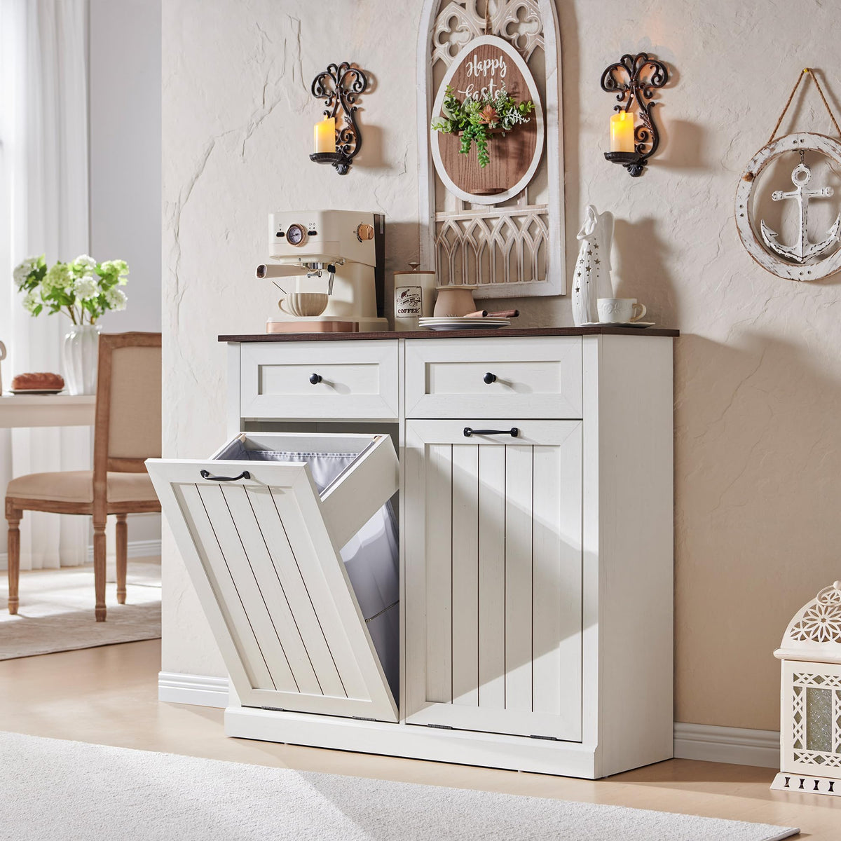 Double Tilt Out Laundry Hamper Cabinet Antique White Z994058