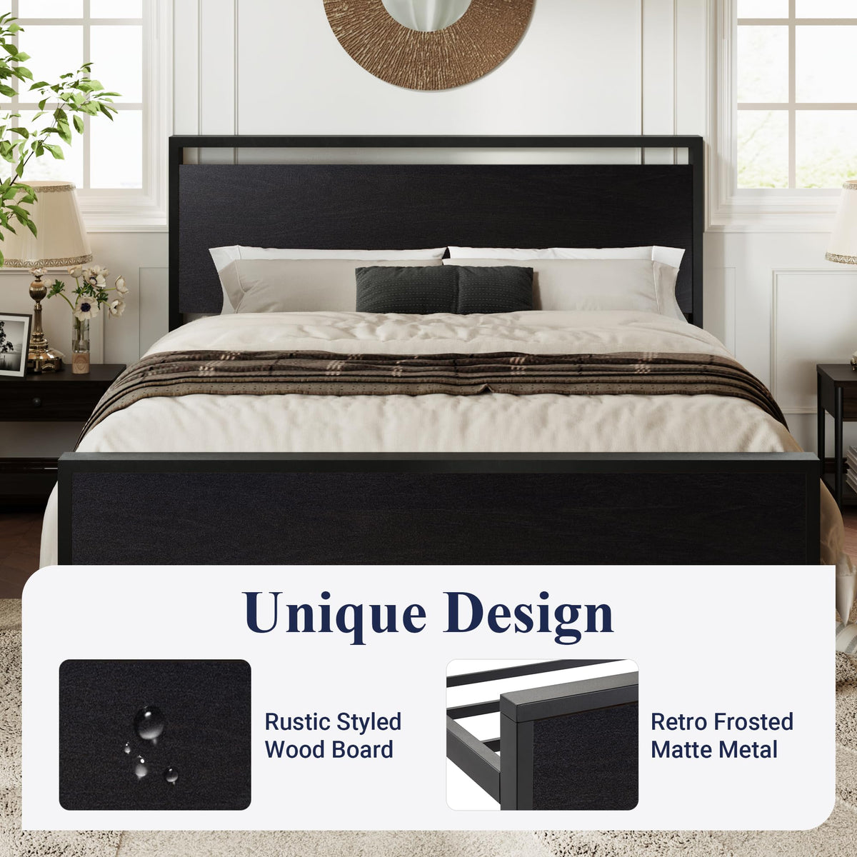 Queen Size Black Oak Bed Frame L263137