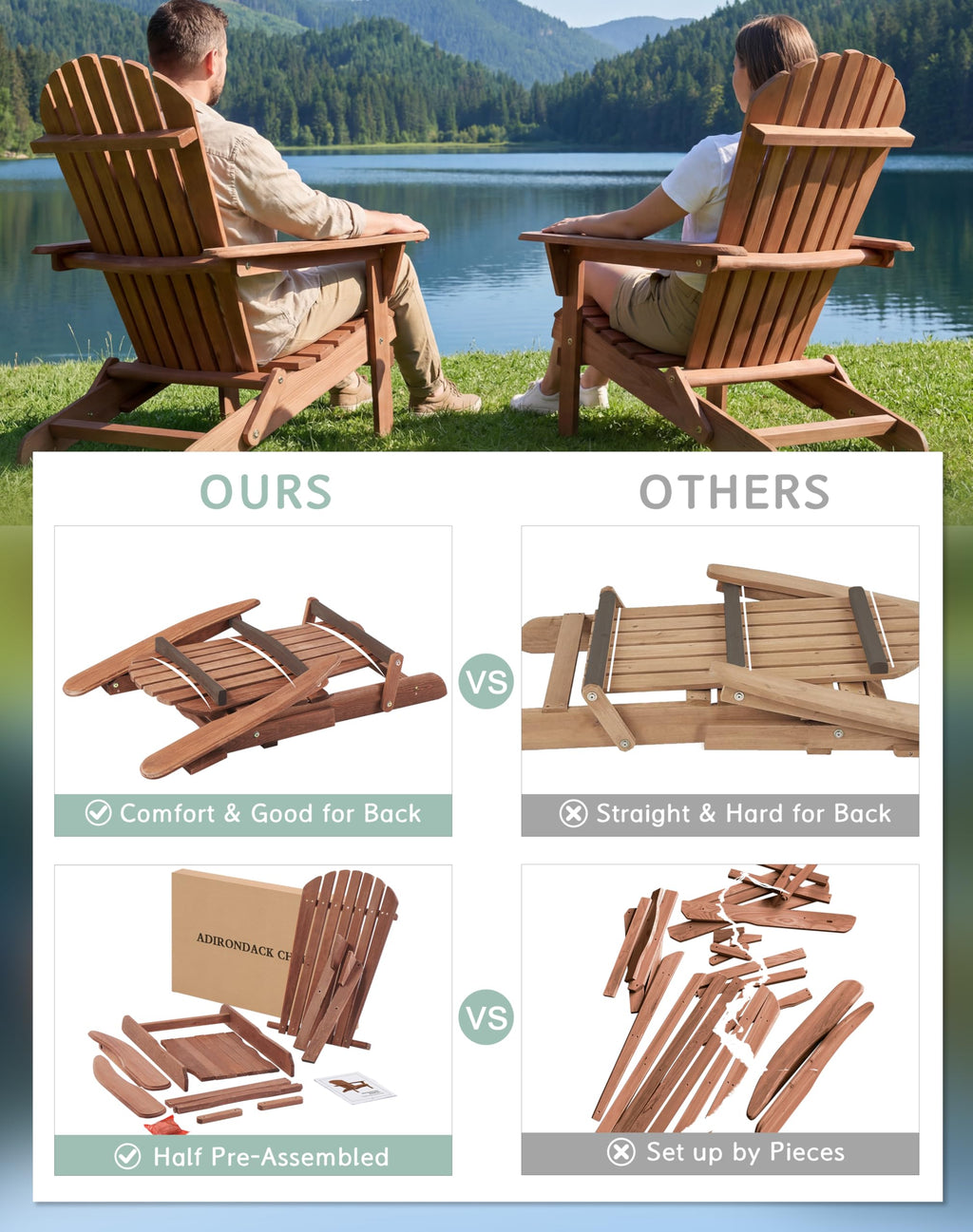 Wooden Folding Adirondack Chair Set of 2 S745
