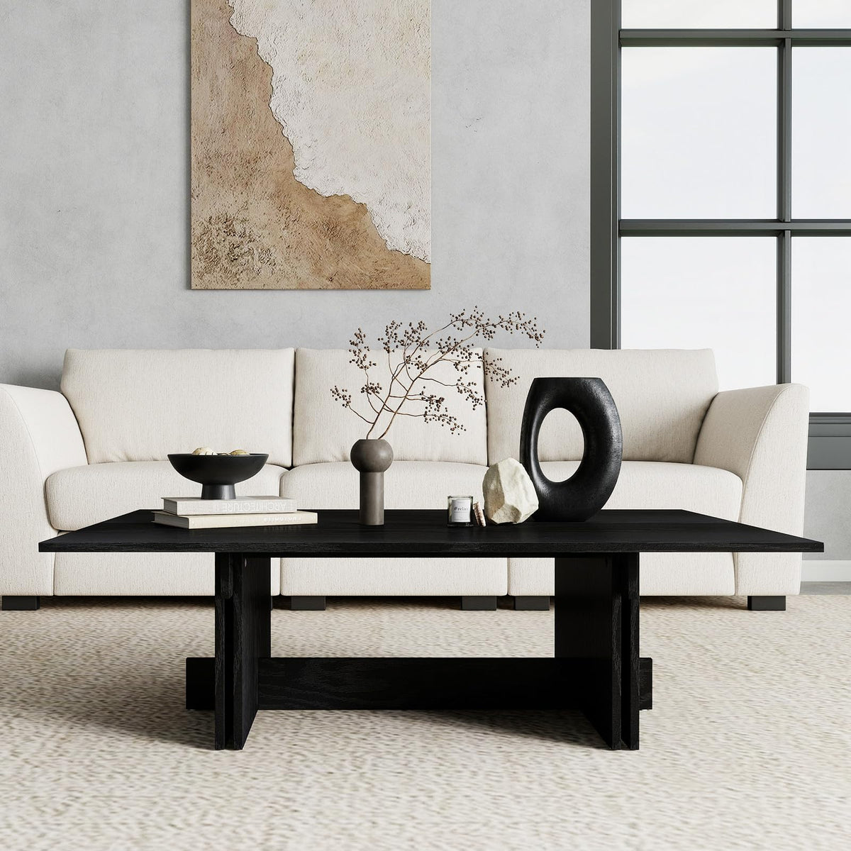 48" Rustic Wood Coffee Table with Geometric Base O51076