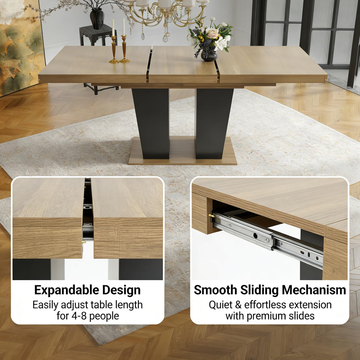 9 Piece Extendable Dining Table Set with 8 Upholstered Chairs C630646