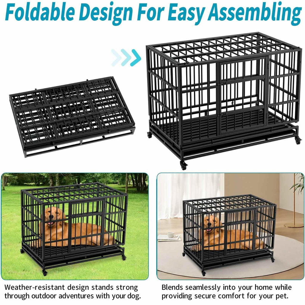 48 Inch Heavy Duty Metal Dog Crate with Wheels K192789