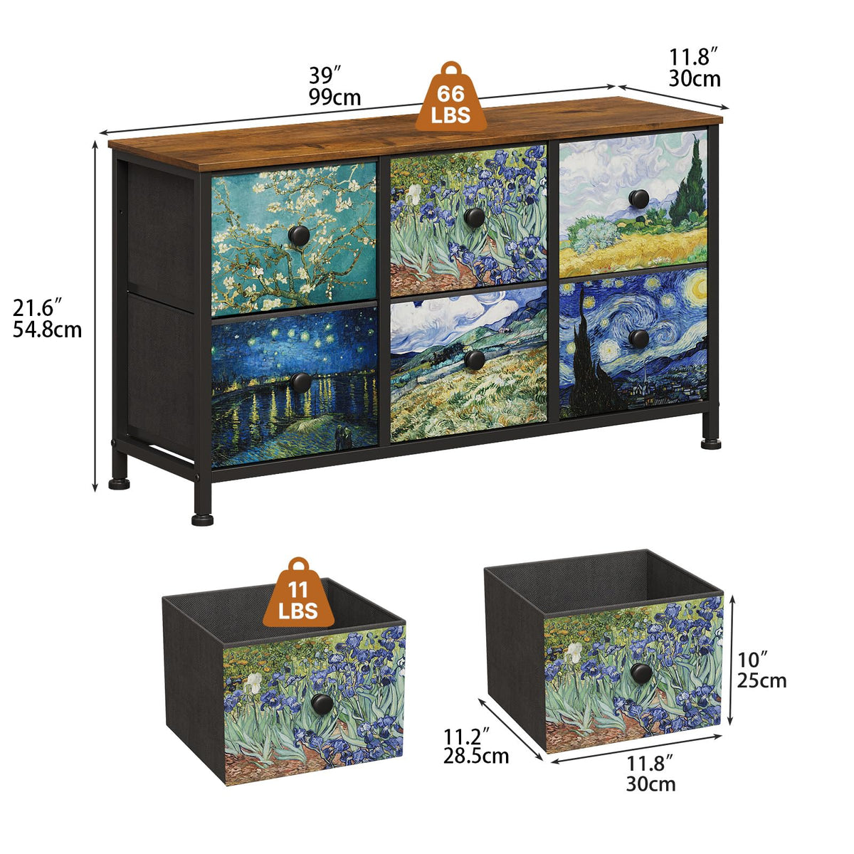6 Drawer Dresser with Fabric Storage Drawer E6488