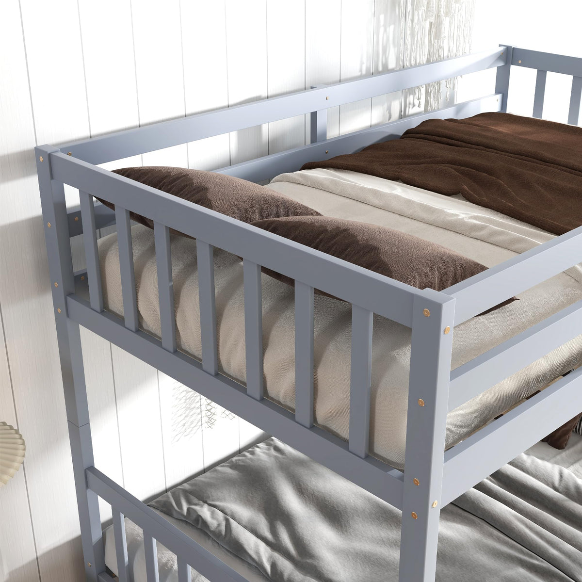 Twin Over Twin Bunk Bed with Storage Drawers Grey U75860