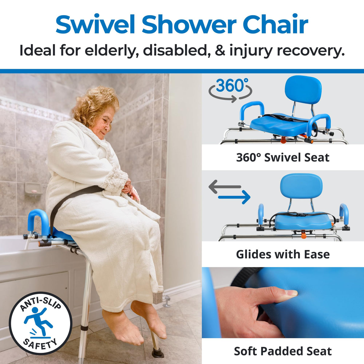 Sliding Tub Transfer Bench with Padded Seat and Backrest J545
