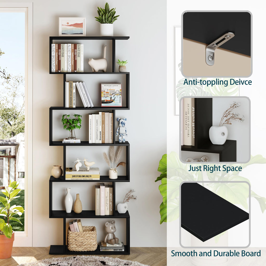 6-Tier Geometric S Shaped Wood Bookshelf L1556
