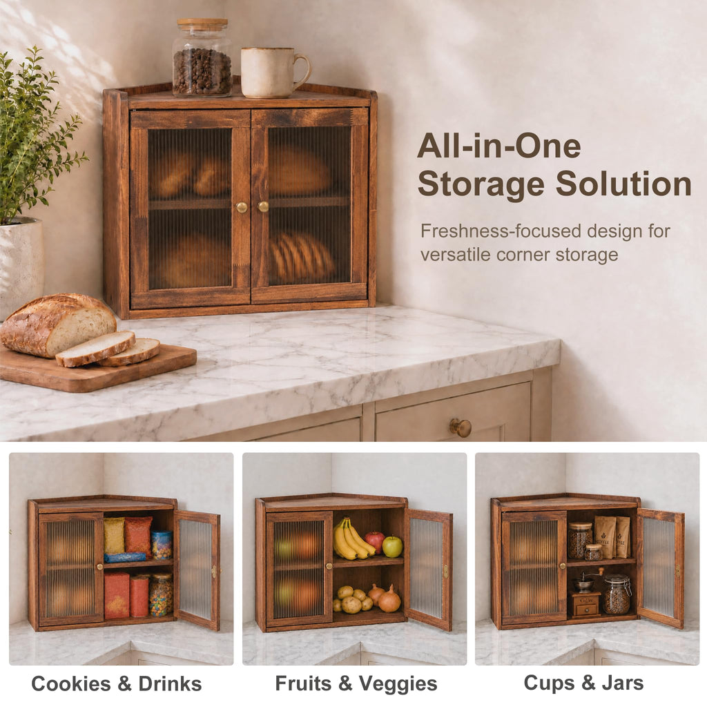 Brown Wooden Double Layer Bread Box X1018