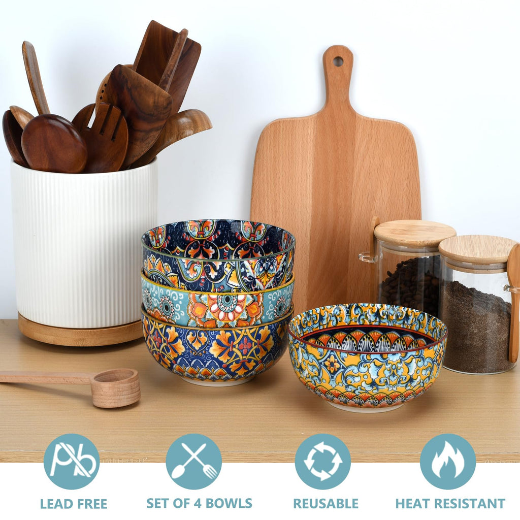 Set of 4 34oz Bohemian Ceramic Bowls H992