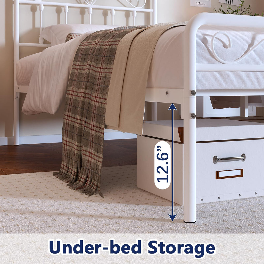 White Metal Full Size Platform Bed Frame with Headboard and Footboard P8253