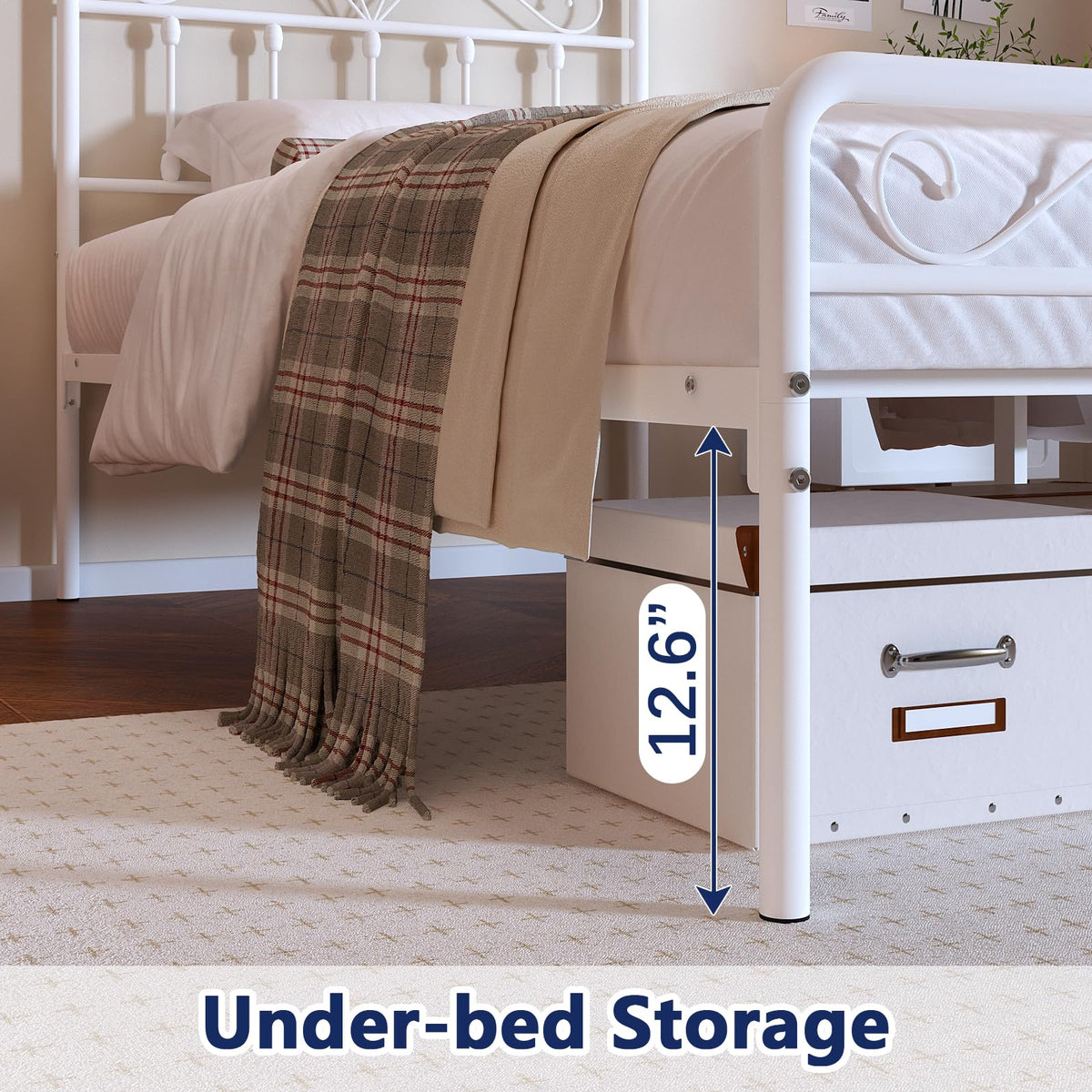 White Metal Full Size Platform Bed Frame with Headboard and Footboard P8253