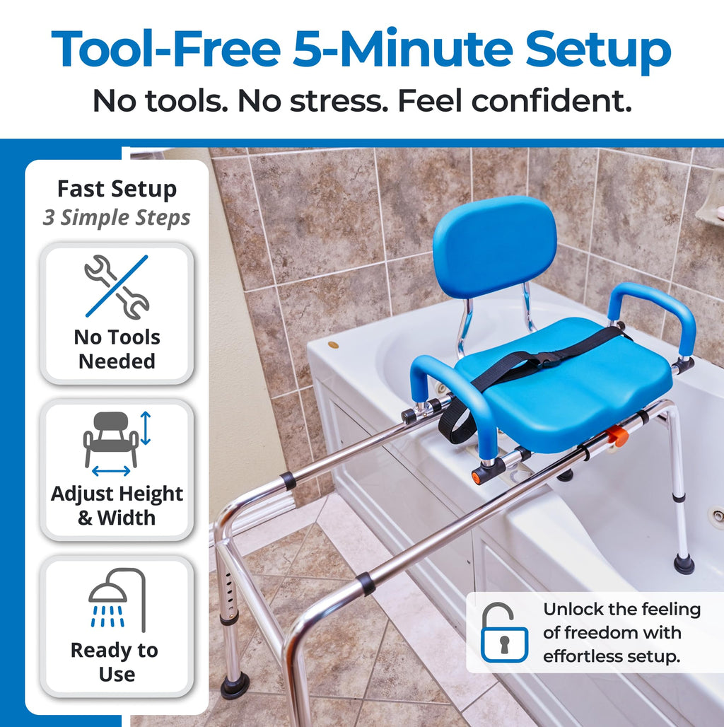 Sliding Tub Transfer Bench with Padded Seat and Backrest J545