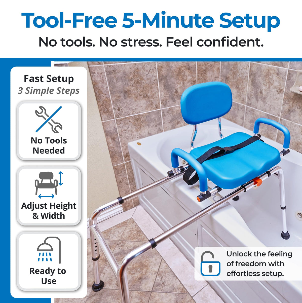 Sliding Tub Transfer Bench with Padded Seat and Backrest J545