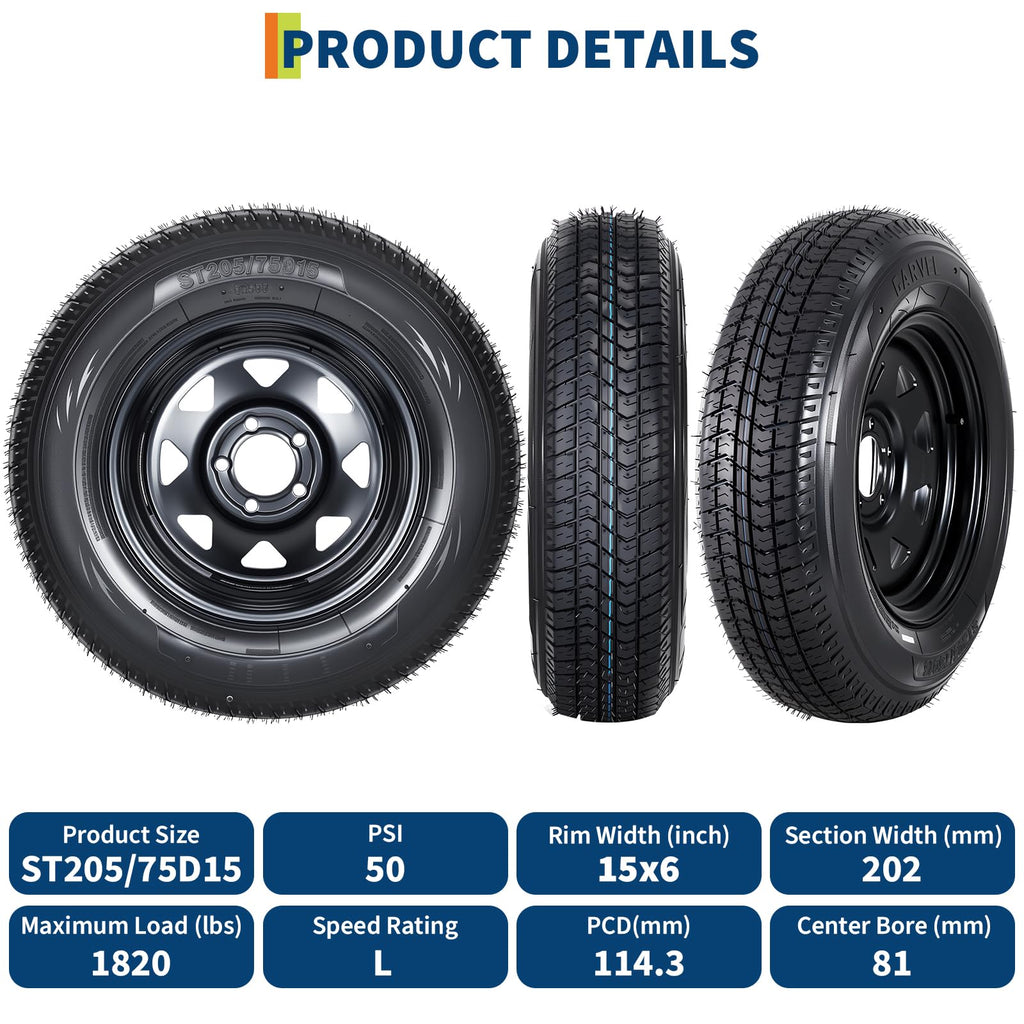 2-Pack ST205/75D15 Trailer Tires and 15" Rims E64207