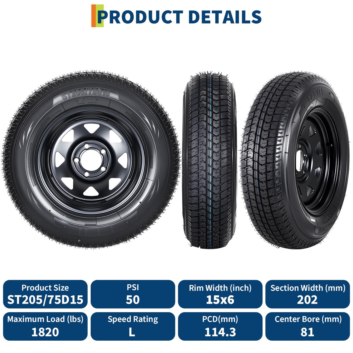 2-Pack ST205/75D15 Trailer Tires and 15" Rims E64207