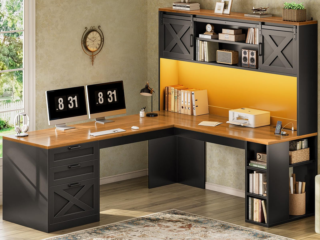 67" L Shaped Desk with Hutch A51986