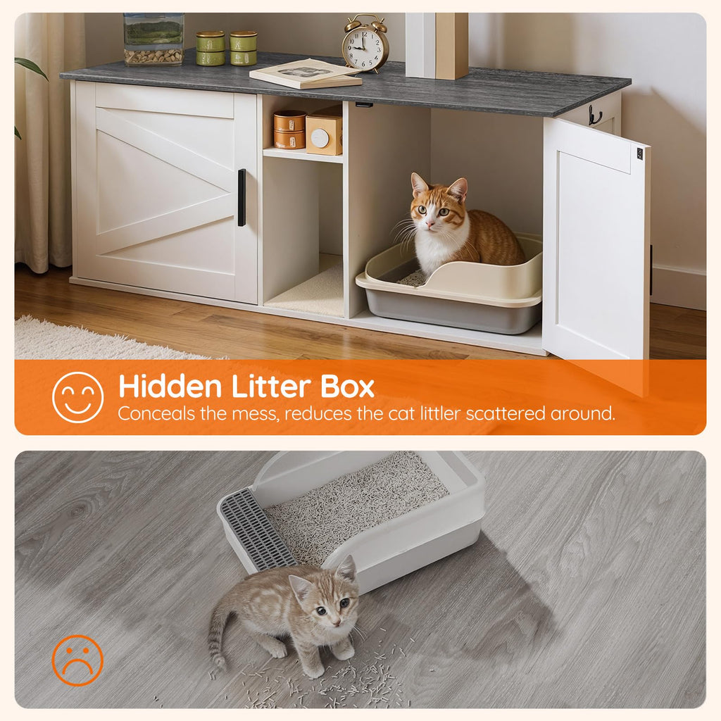 White and Charcoal Gray Cat Litter Box Enclosure J2734
