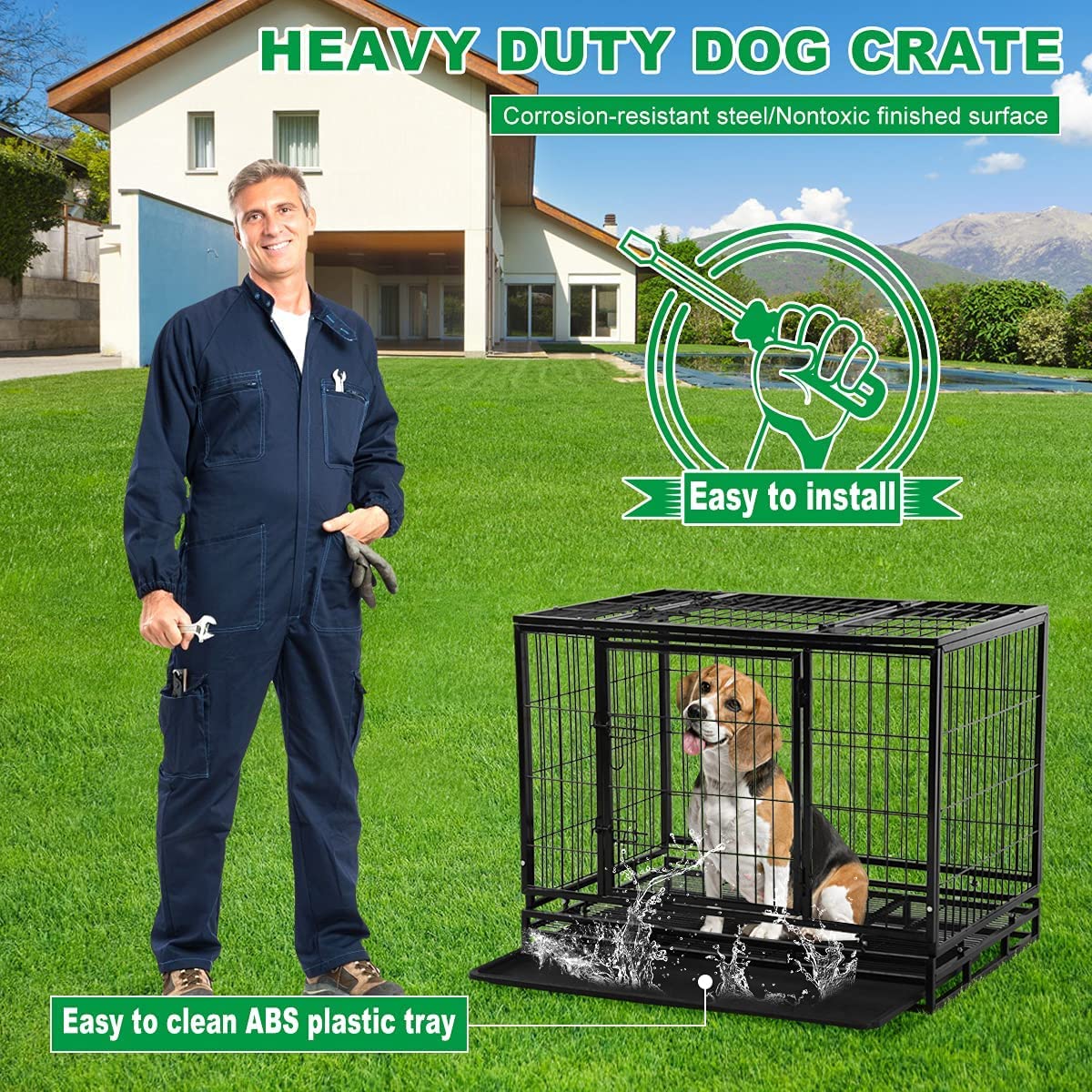 48 inch XXL Heavy Duty Dog Kennel with Wheels S267
