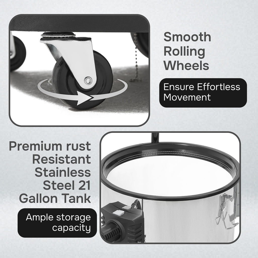 21 Gallon 8.5 Peak HP Stainless Steel Wet/Dry Shop Vacuum R471407
