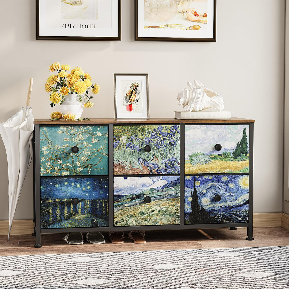 6 Drawer Dresser with Fabric Storage Drawer E6488