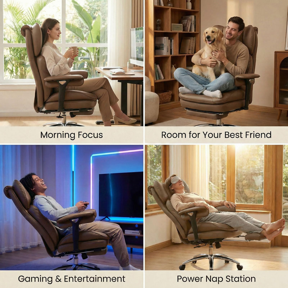 Big & Tall Desk Chair with Footrest Brown Q32773