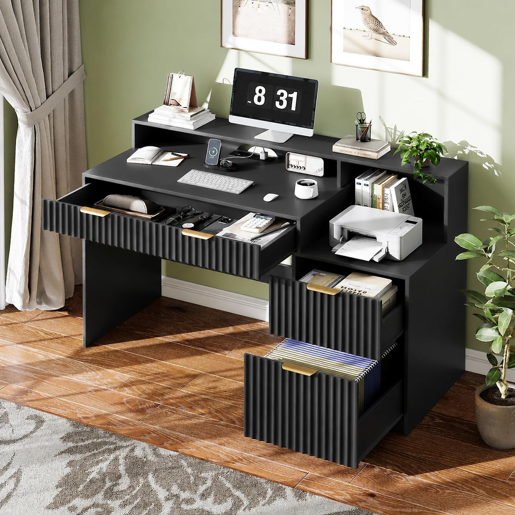 Black Computer Desk with Drawers N83373