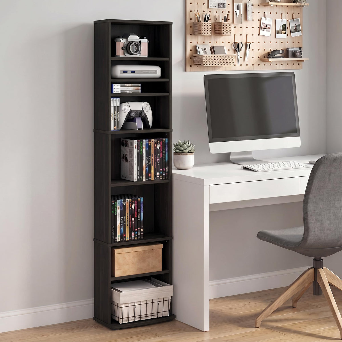 8-Tier Espresso Media Shelf with Adjustable Shelves D253794