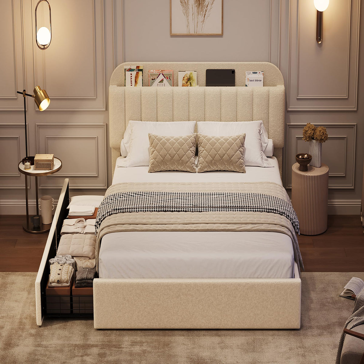 Twin Platform Bed with Storage Headboard & Drawers O51551