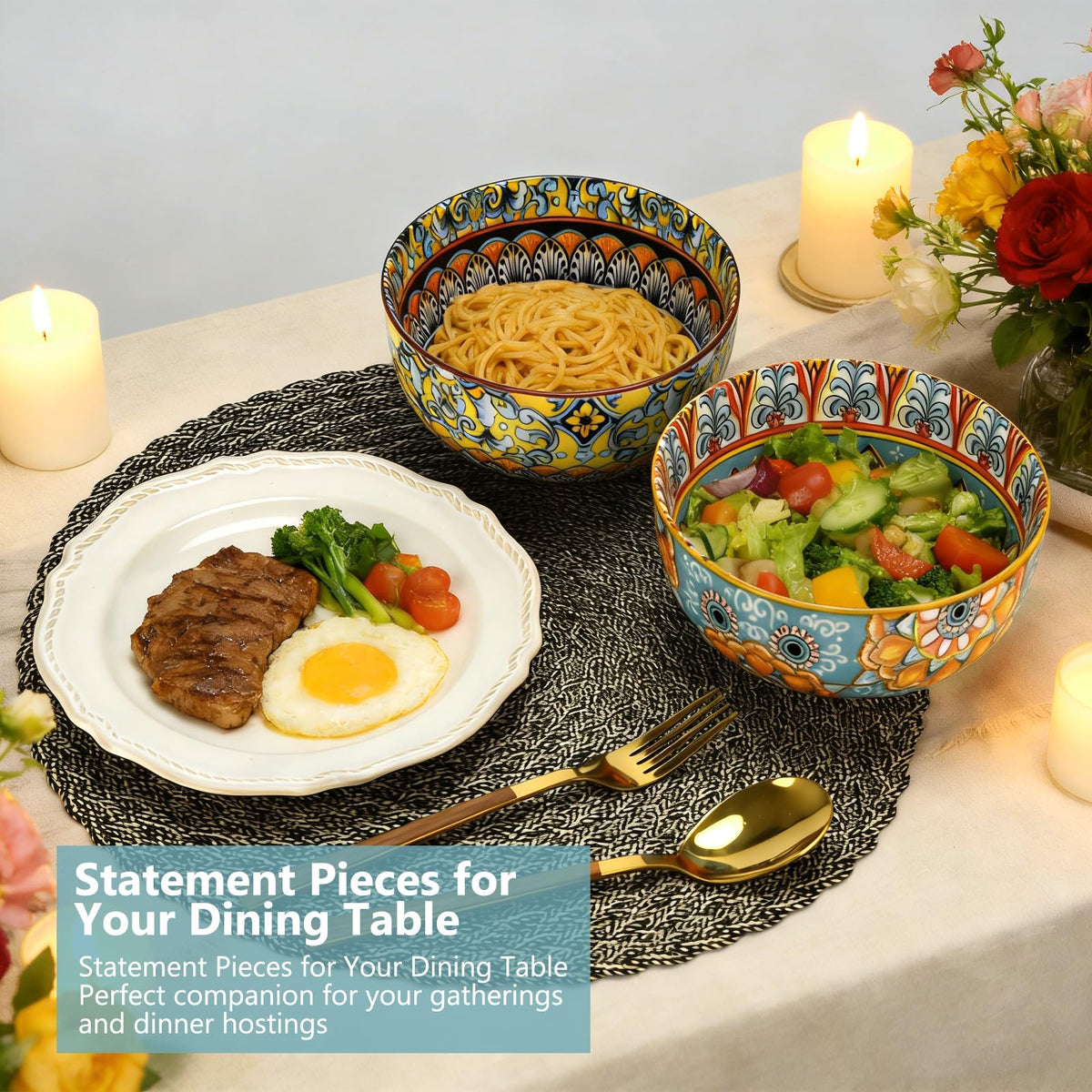 Set of 4 34oz Bohemian Ceramic Bowls H992
