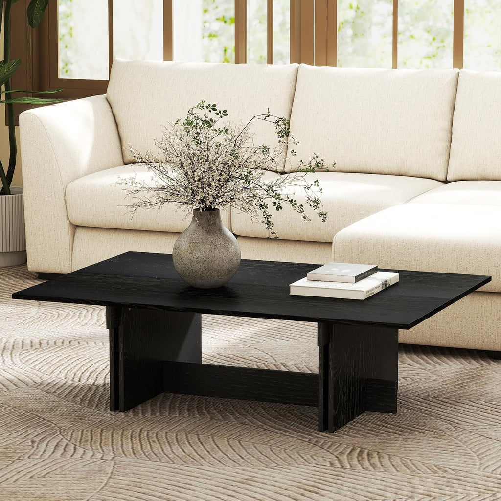 48" Rustic Wood Coffee Table with Geometric Base O51076