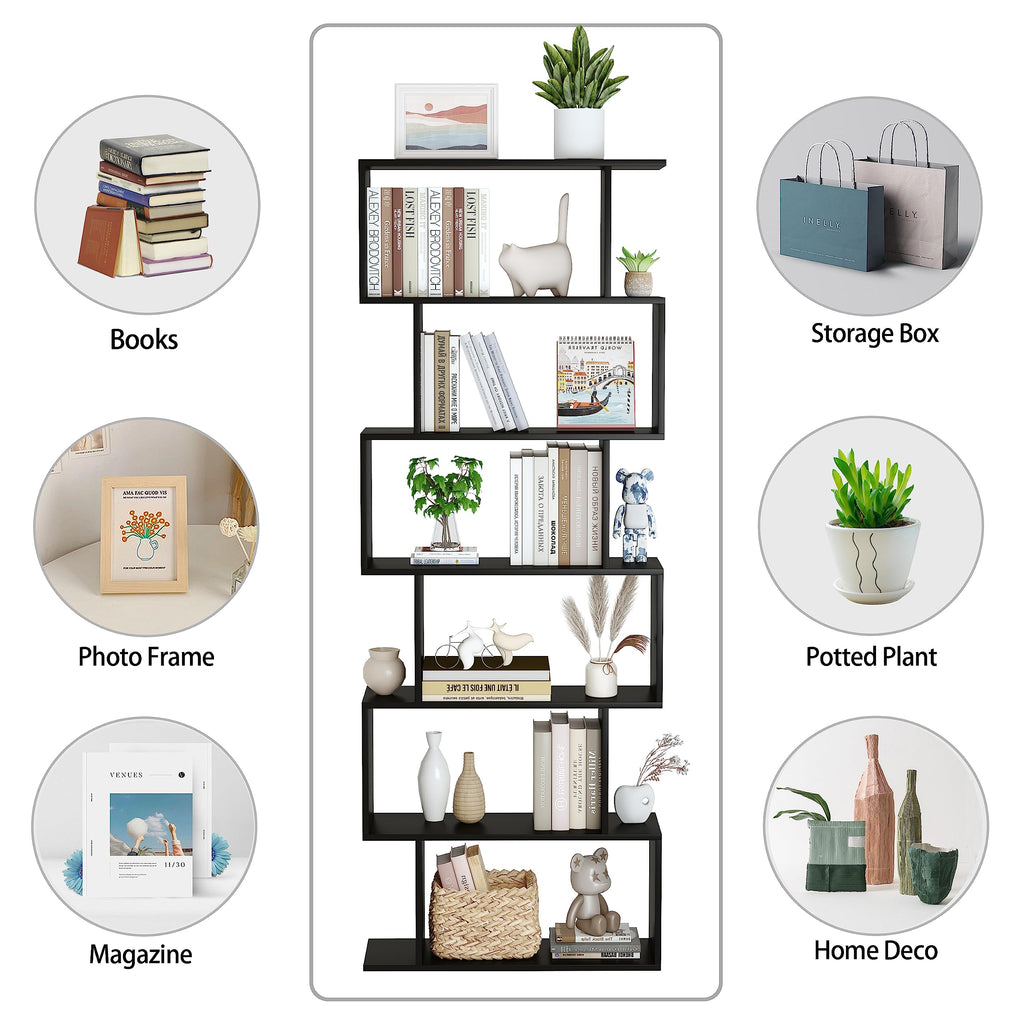 6-Tier Geometric S Shaped Wood Bookshelf L1556