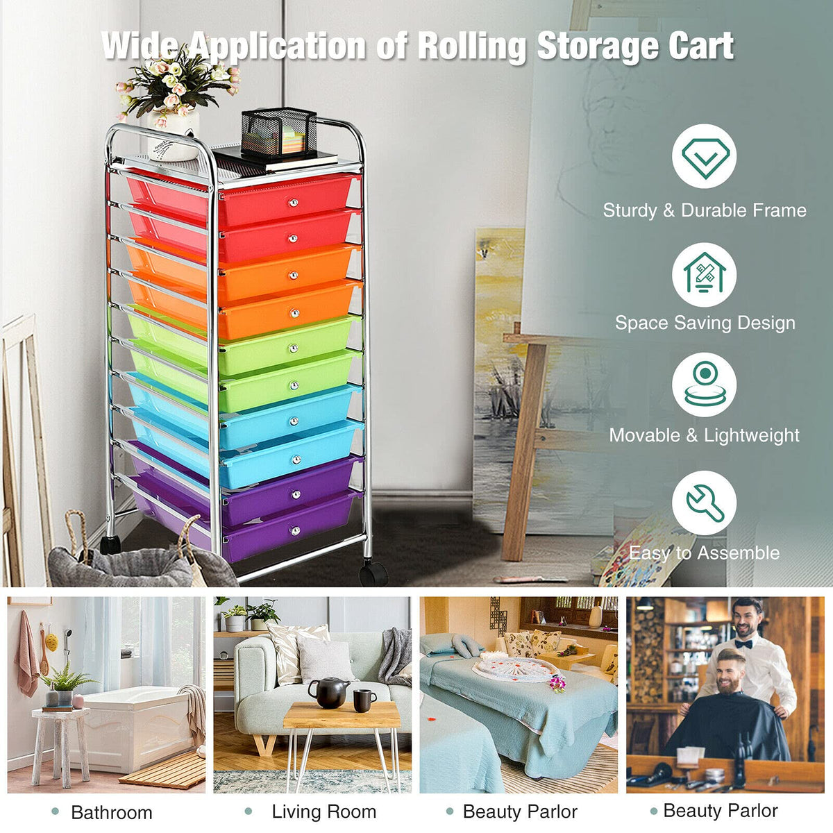 10 Drawer Rolling Storage Cart with Metal Frame O884