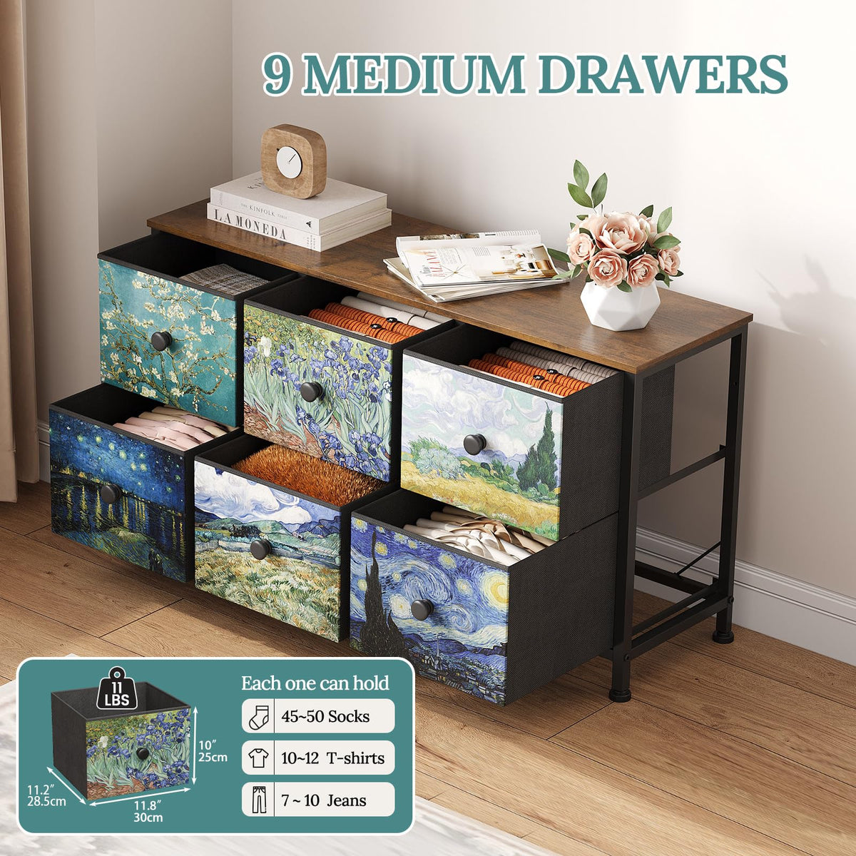 6 Drawer Dresser with Fabric Storage Drawer E6488