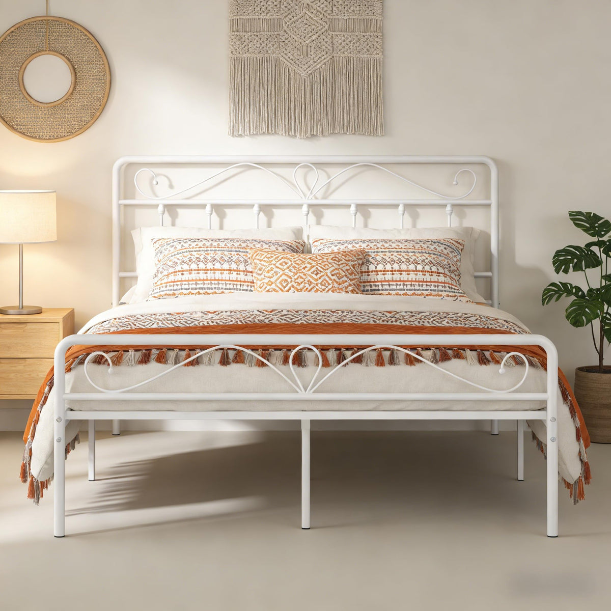 White Metal Full Size Platform Bed Frame with Headboard and Footboard P8253
