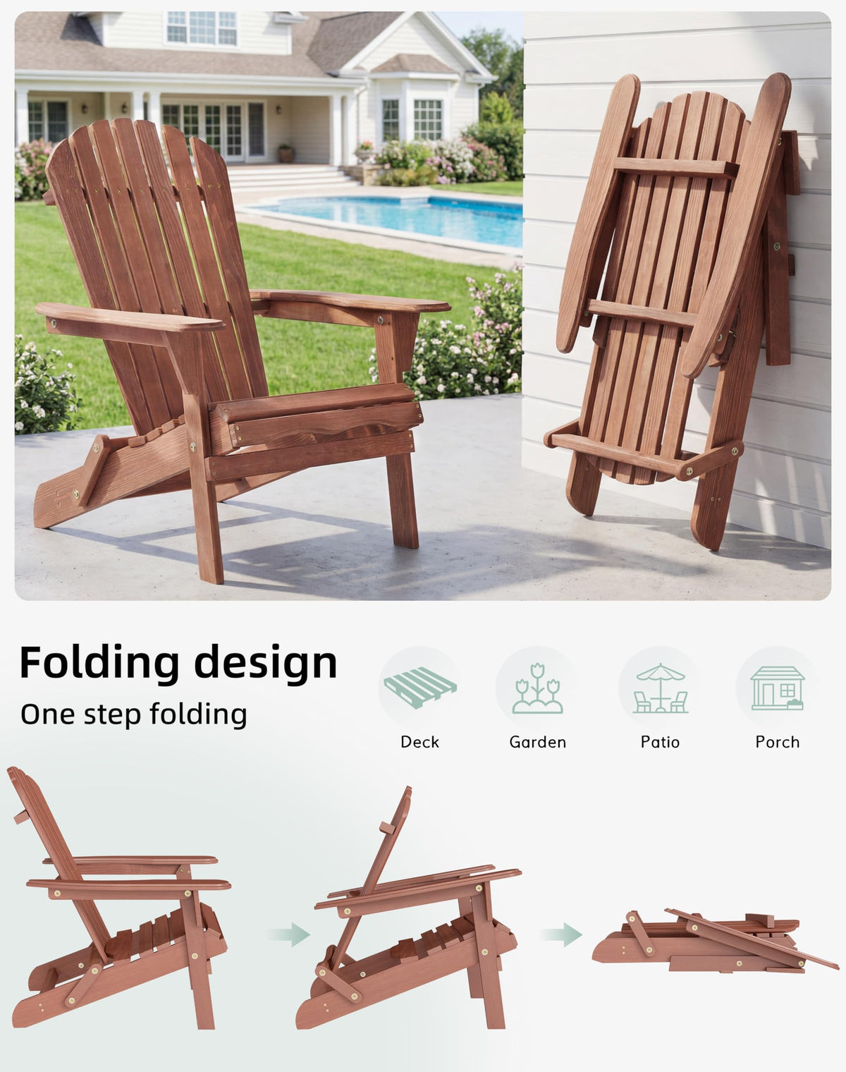 Wooden Folding Adirondack Chair Set of 2 S745