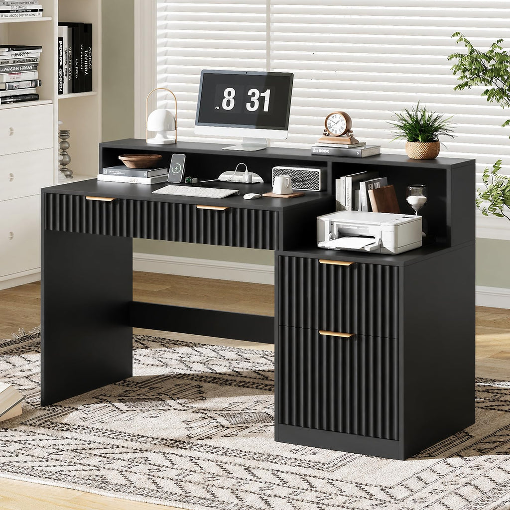Black Computer Desk with Drawers N83373
