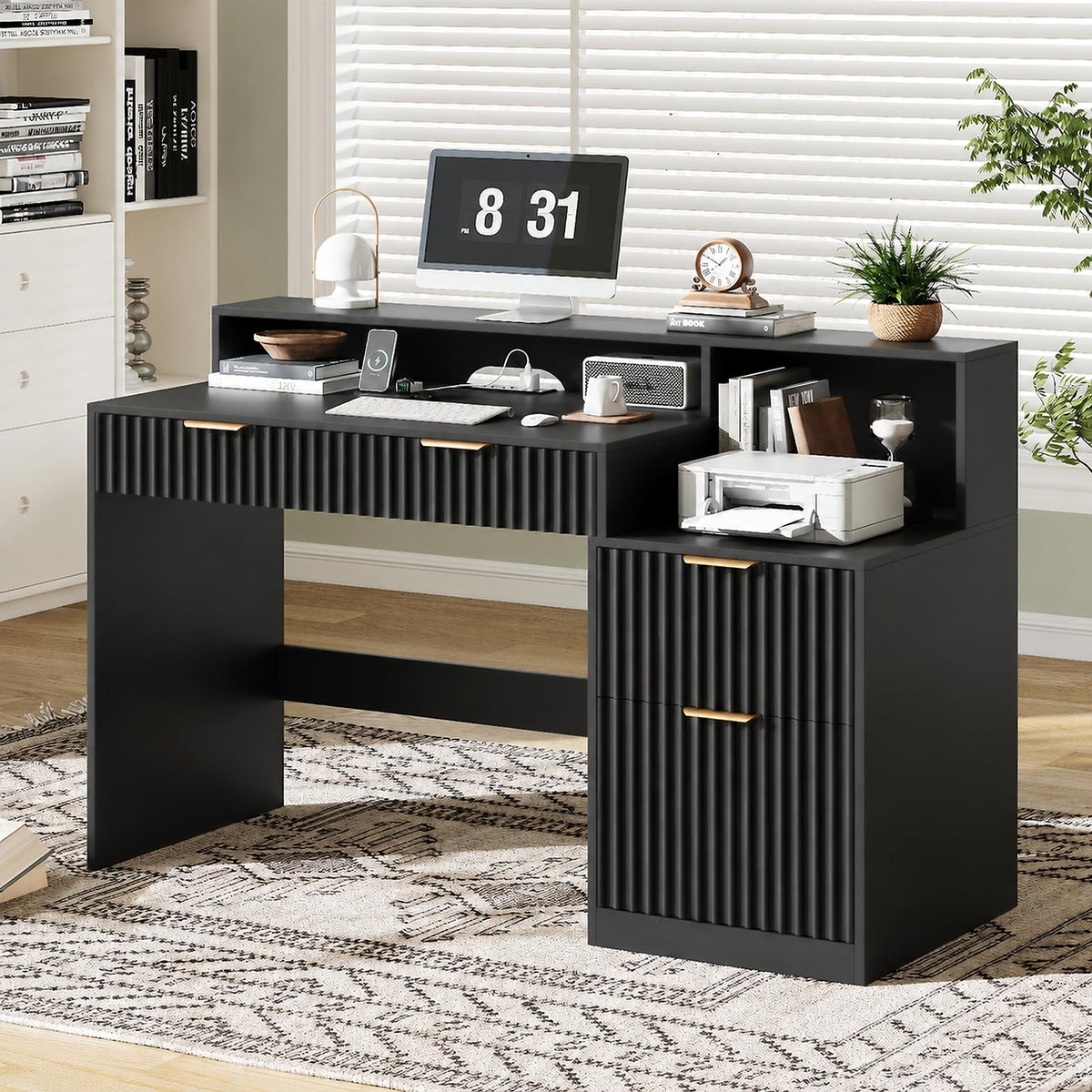 Black Computer Desk with Drawers N83373