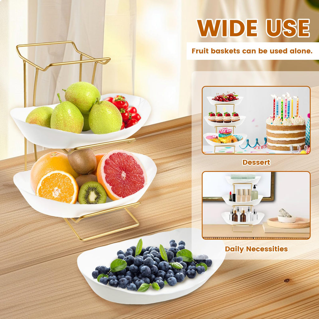 3 Tier Fruit Basket with Gold Metal Stand D9716