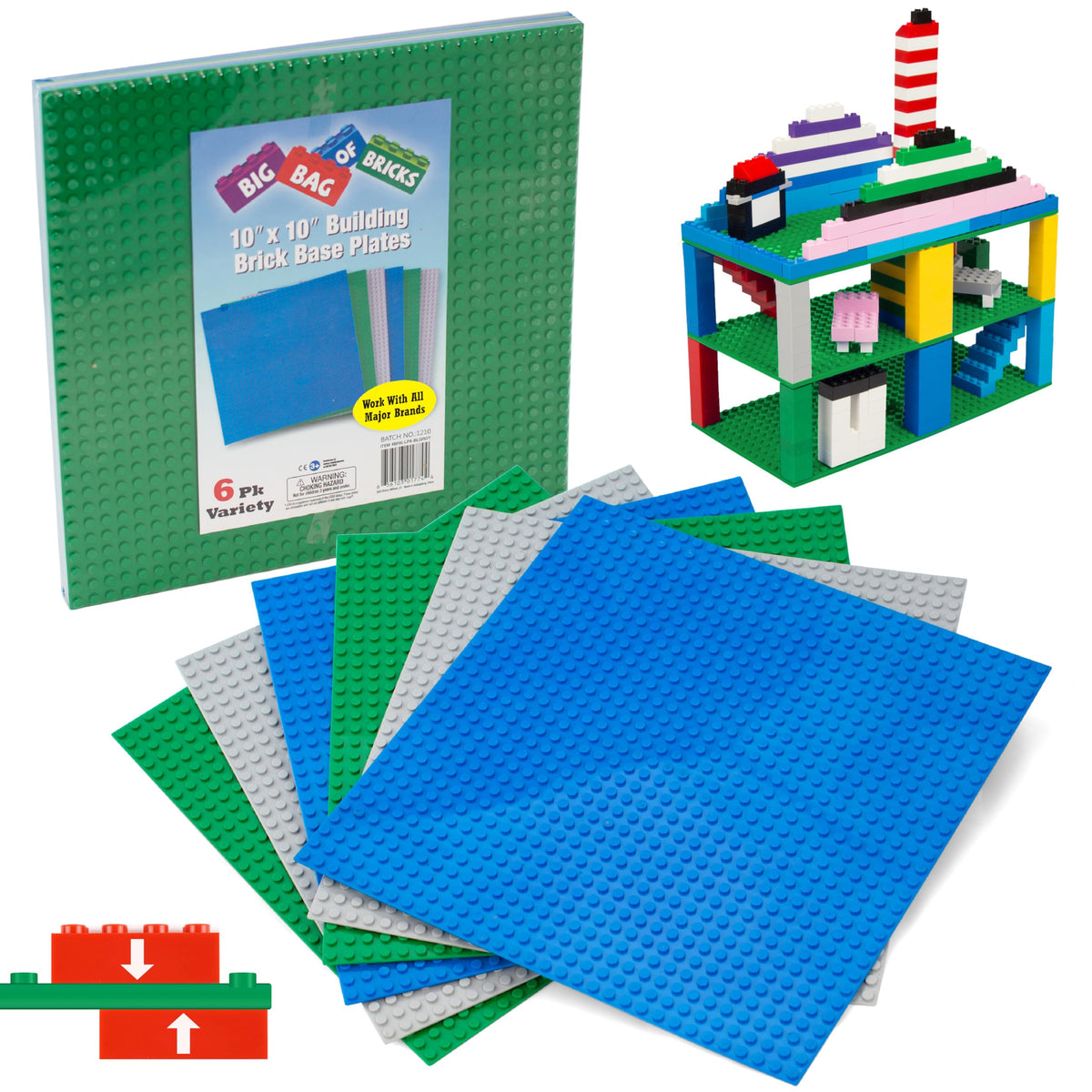 Green Blue White 10x10" Building Bricks Baseplates 4 Pack B8448