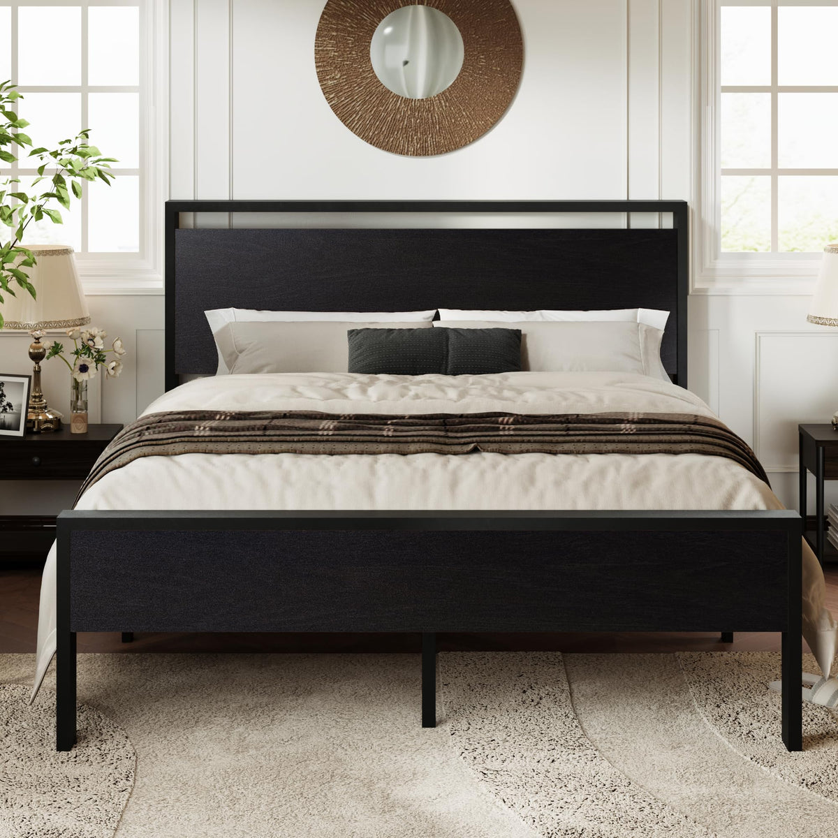 Queen Size Black Oak Bed Frame L263137