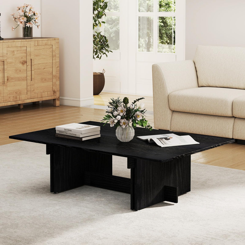 48" Rustic Wood Coffee Table with Geometric Base O51076