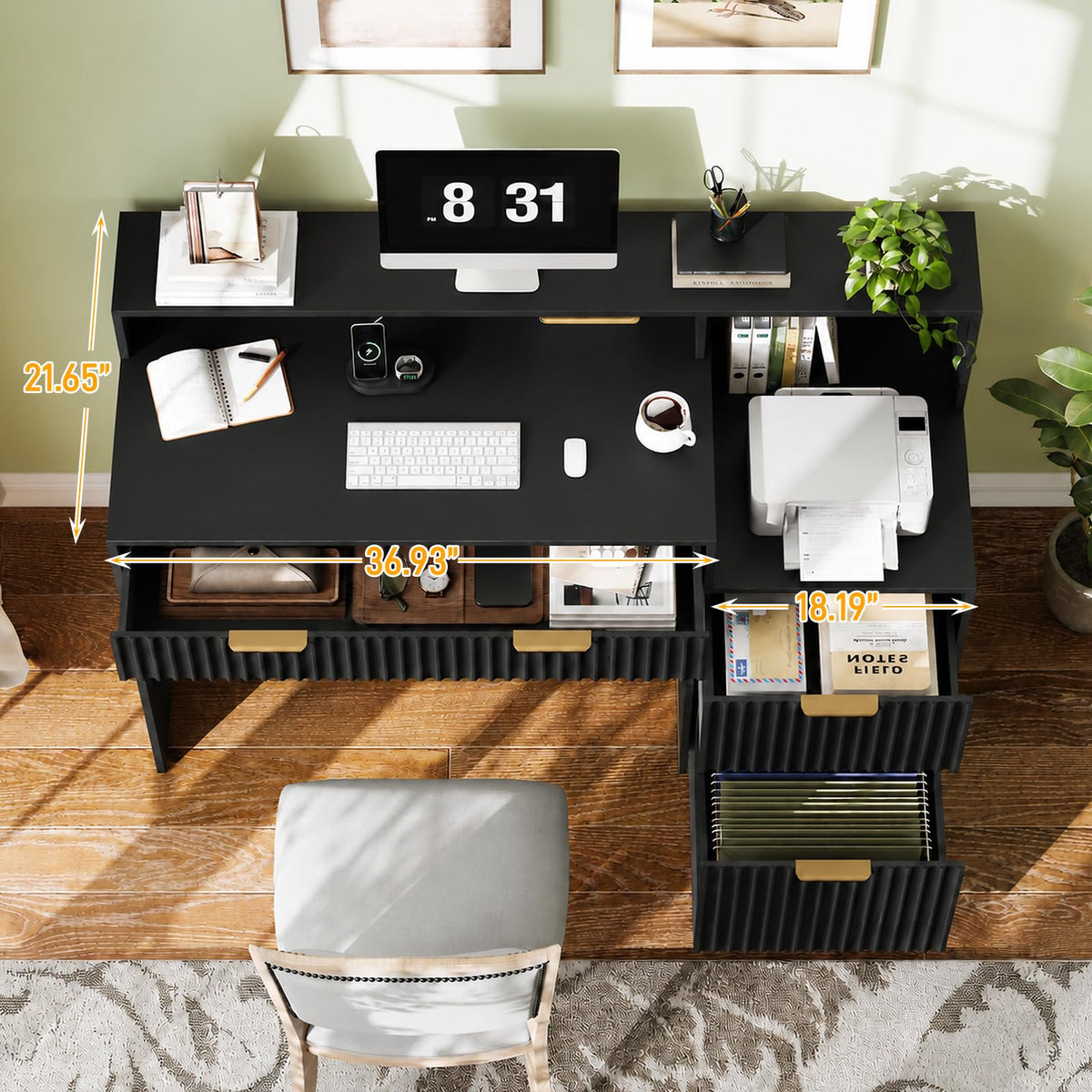 Black Computer Desk with Drawers N83373