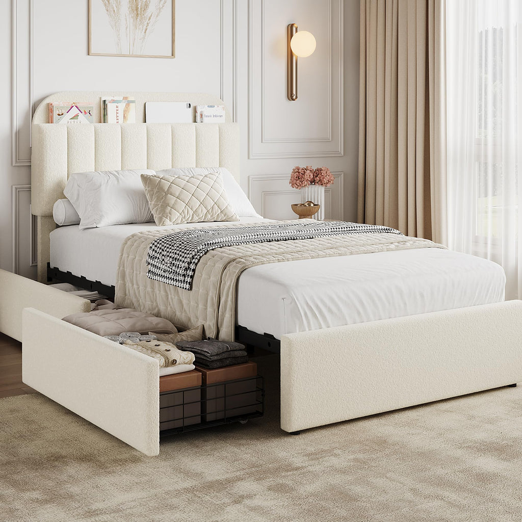 Twin Platform Bed with Storage Headboard & Drawers O51551