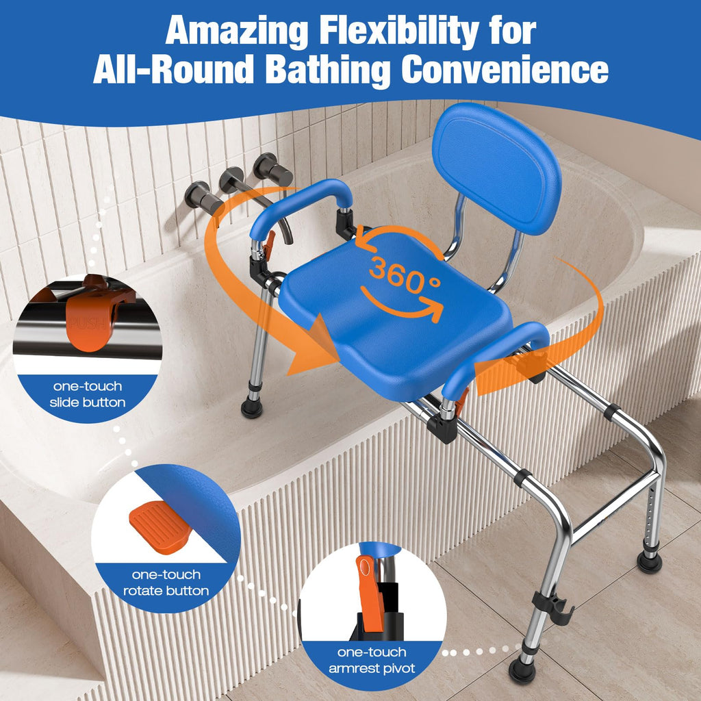Sliding Shower Chair with 360° Swivel Seat and Adjustable Height S361