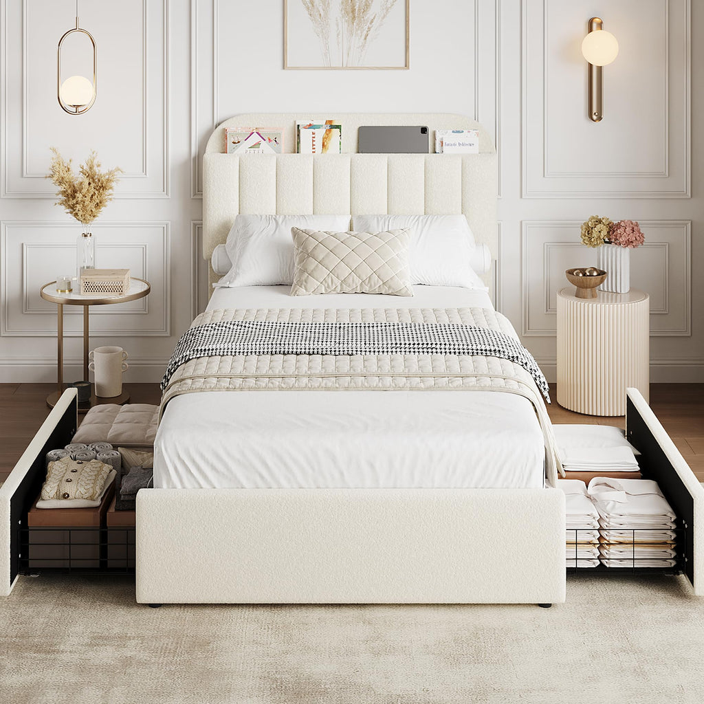 Twin Platform Bed with Storage Headboard & Drawers O51551