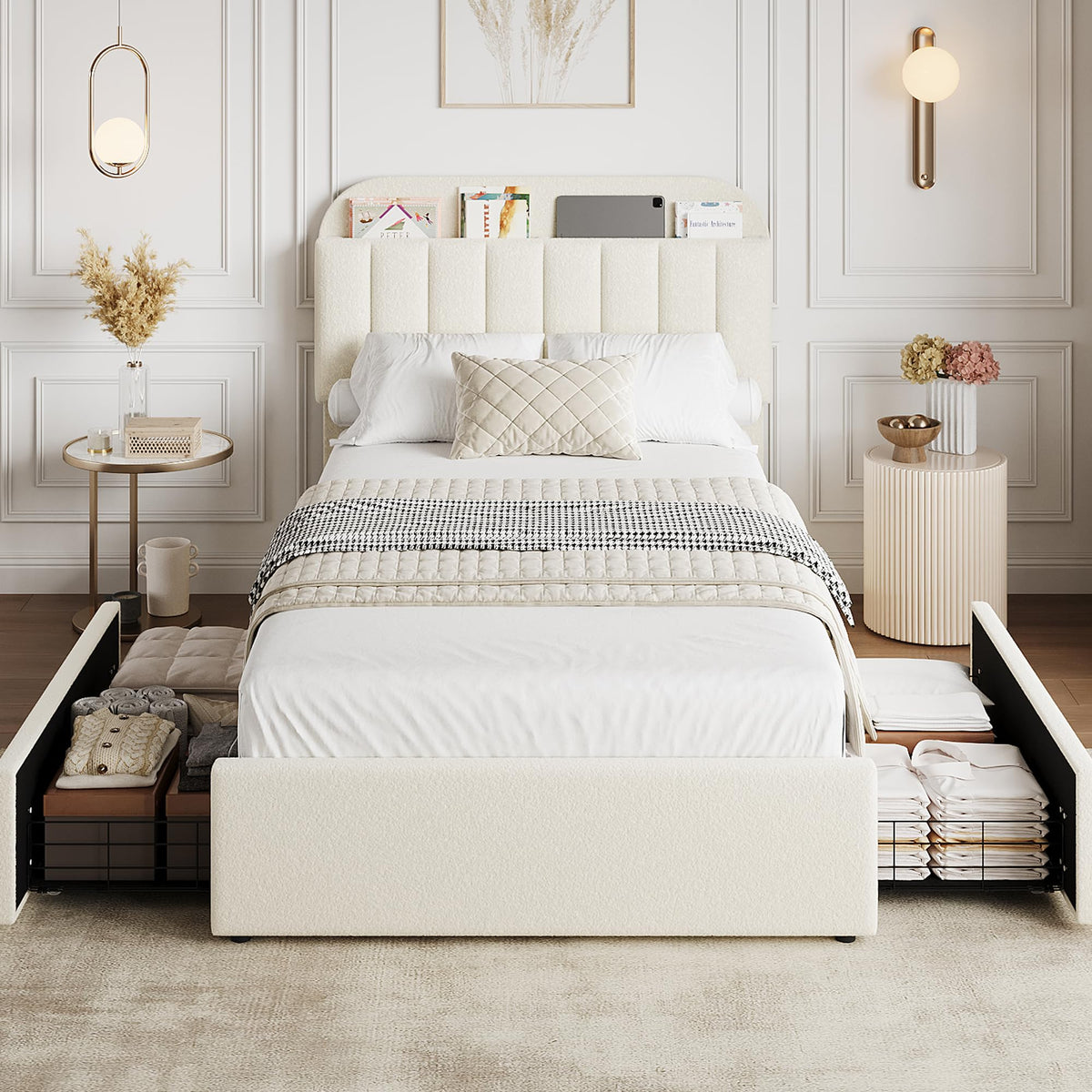 Twin Platform Bed with Storage Headboard & Drawers O51551